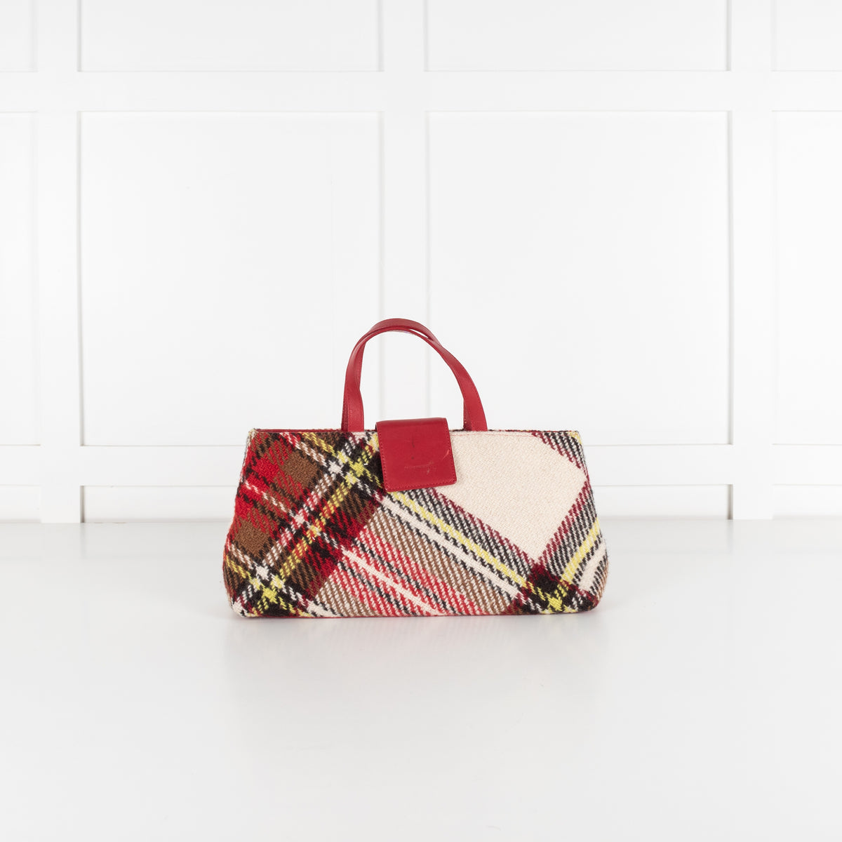 Burberry London Wool Check Handle Bag Red Plaid Tote - Image 4