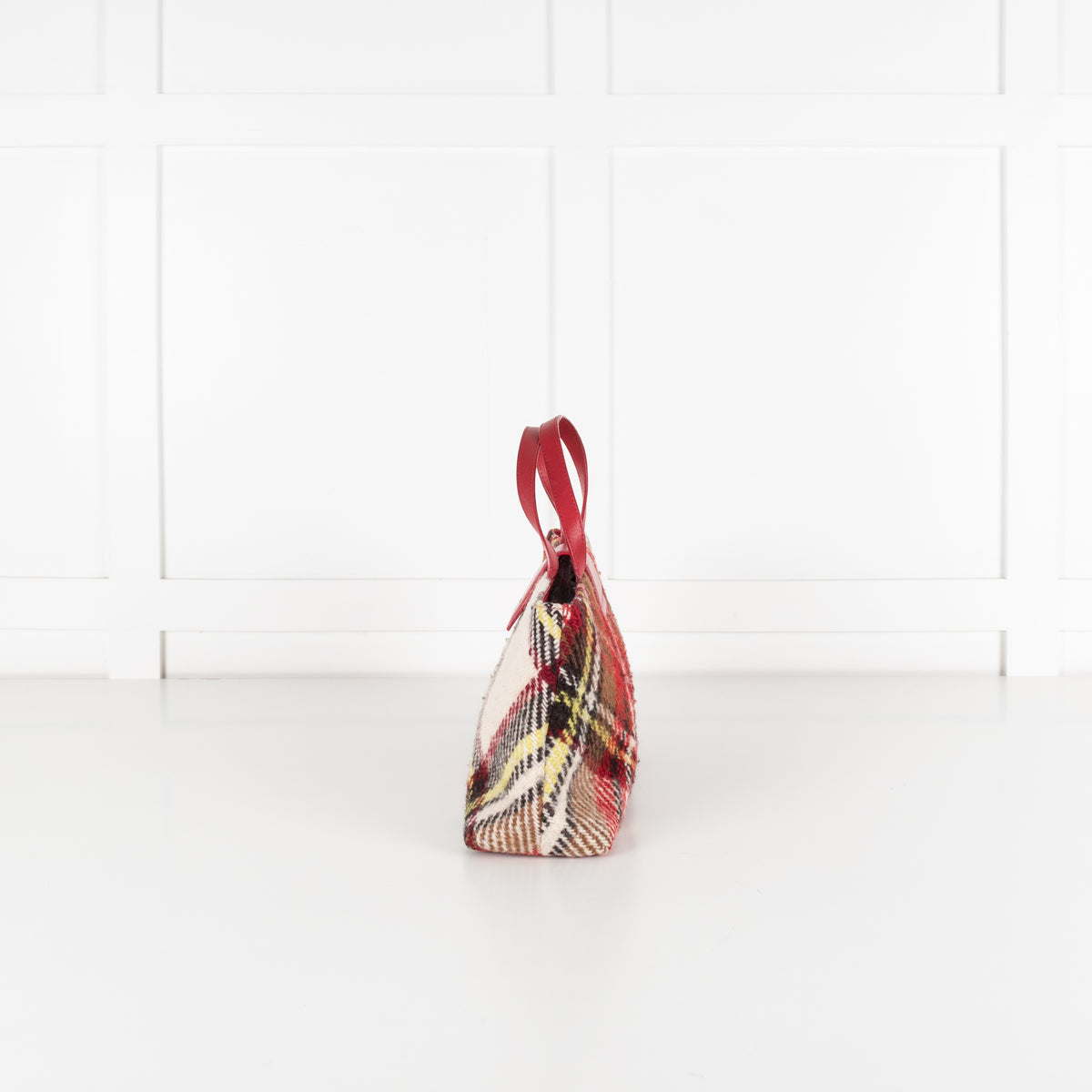 Burberry London Wool Check Handle Bag Red Plaid Tote - Image 5