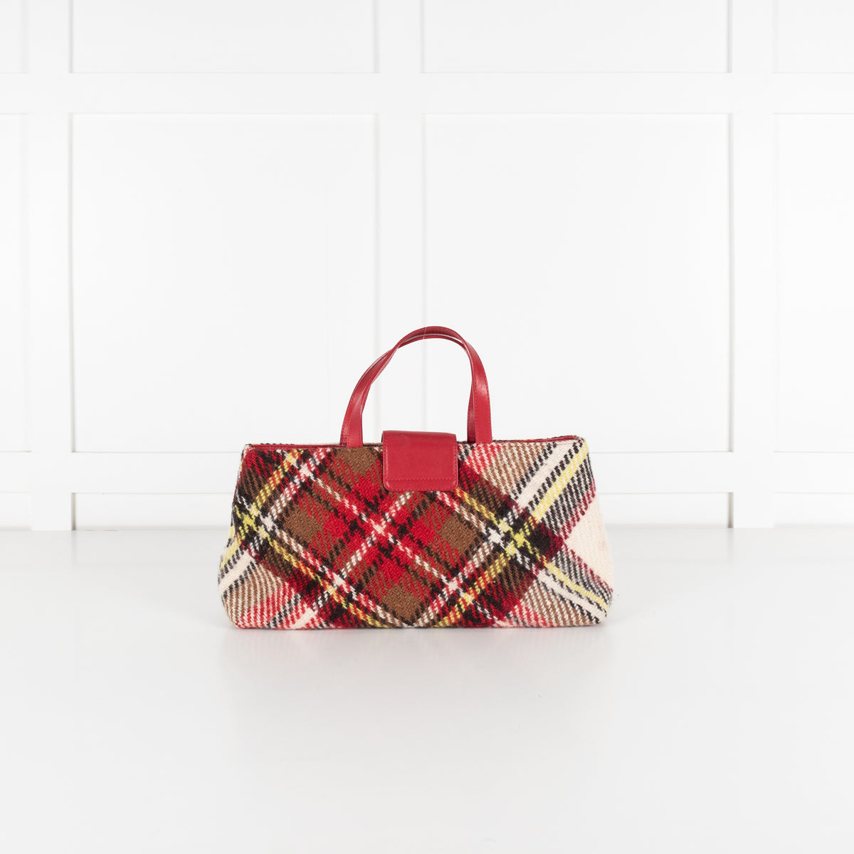 Burberry London Wool Check Handle Bag Red Plaid Tote - Image 6