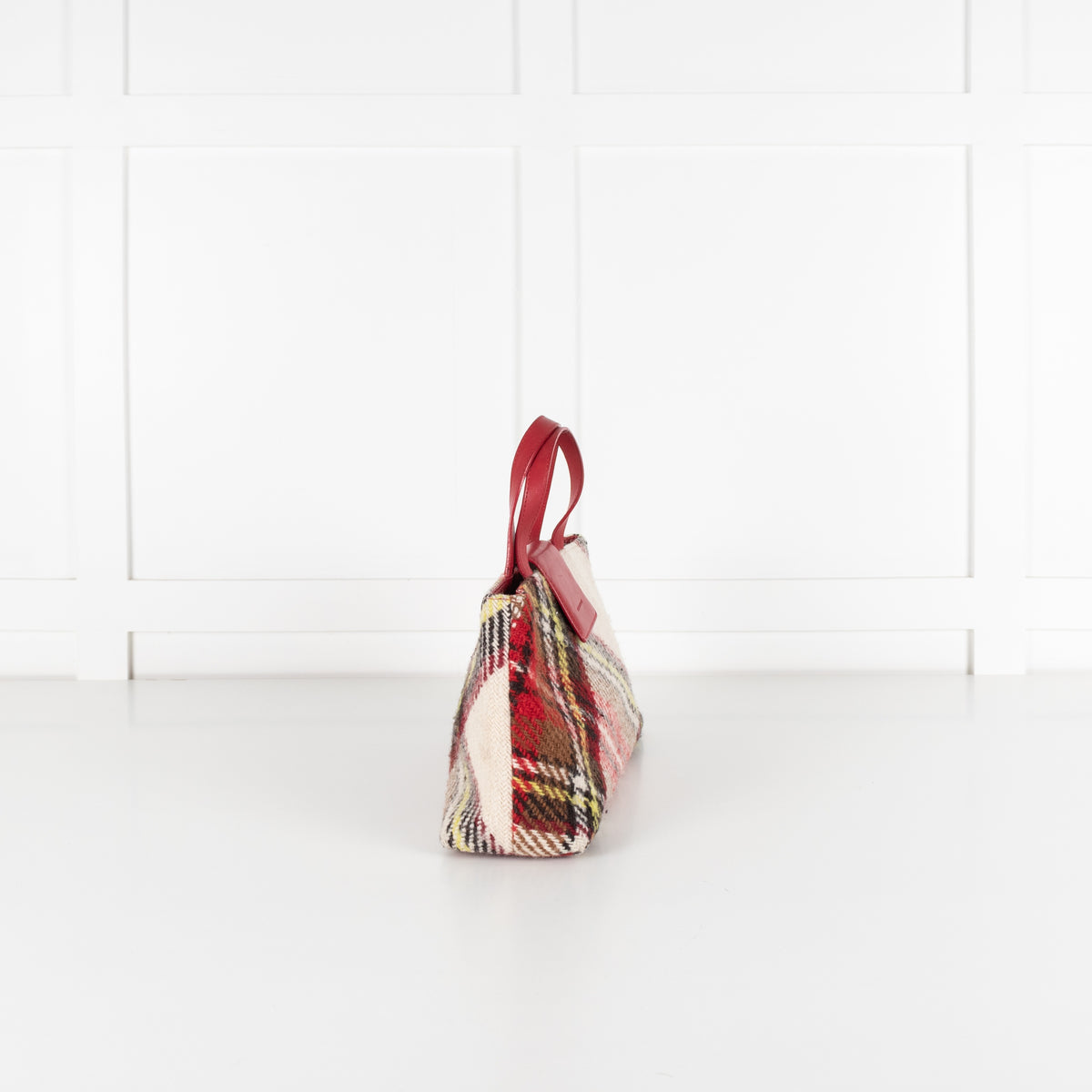 Burberry London Wool Check Handle Bag Red Plaid Tote - Image 7