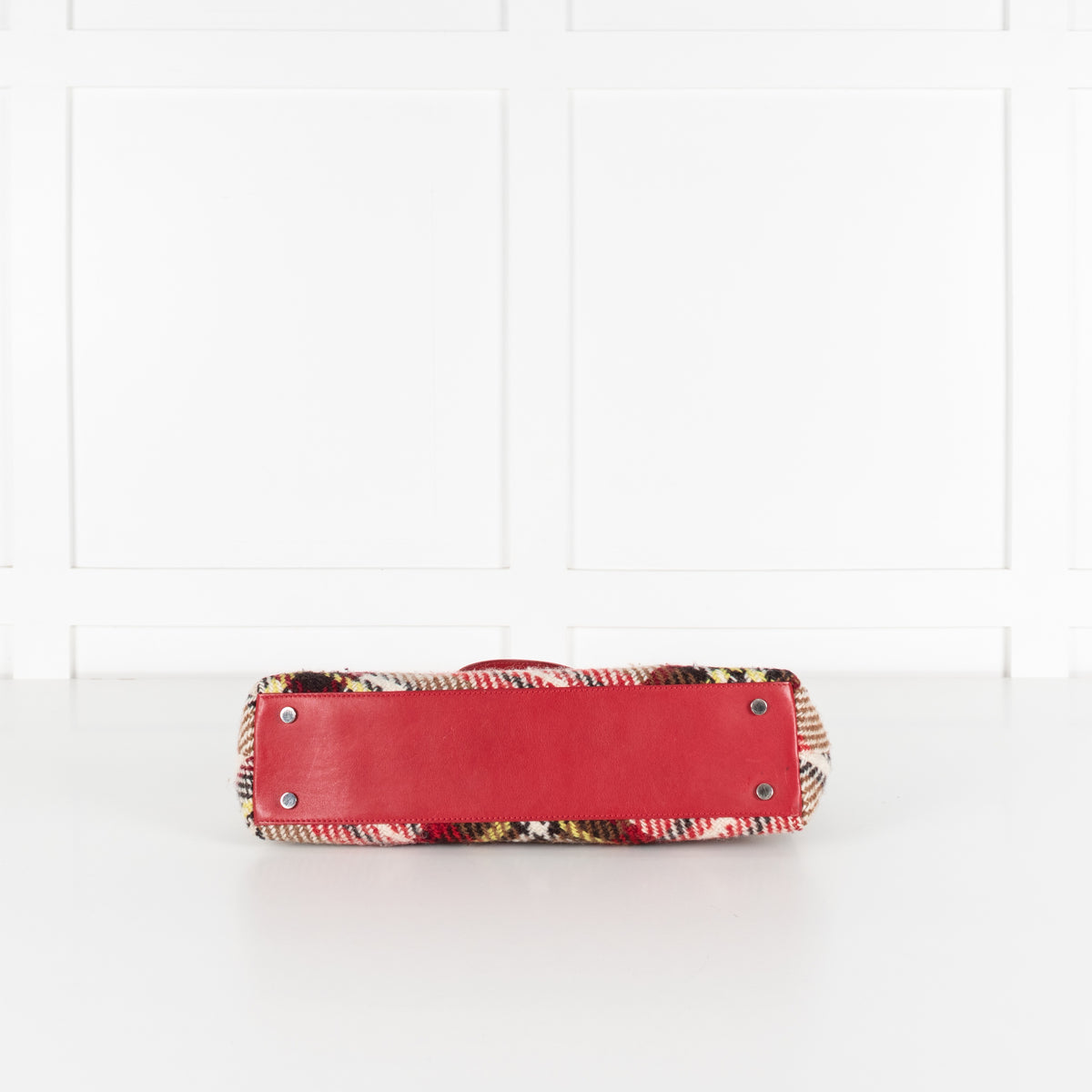 Burberry London Wool Check Handle Bag Red Plaid Tote - Image 8