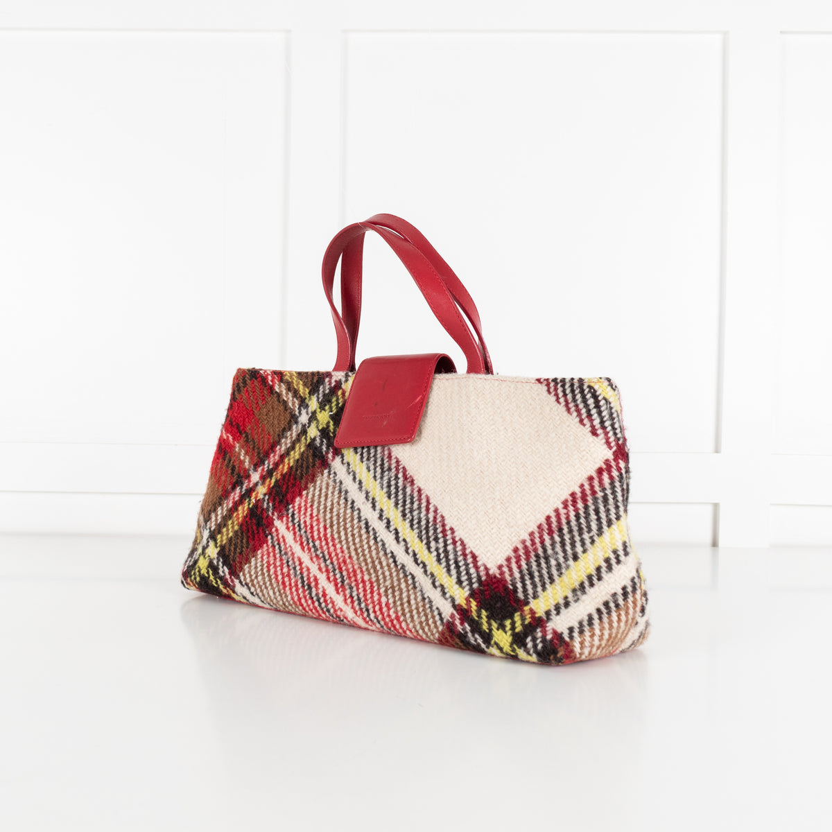 Burberry London Wool Check Handle Bag Red Plaid Tote - Image 9