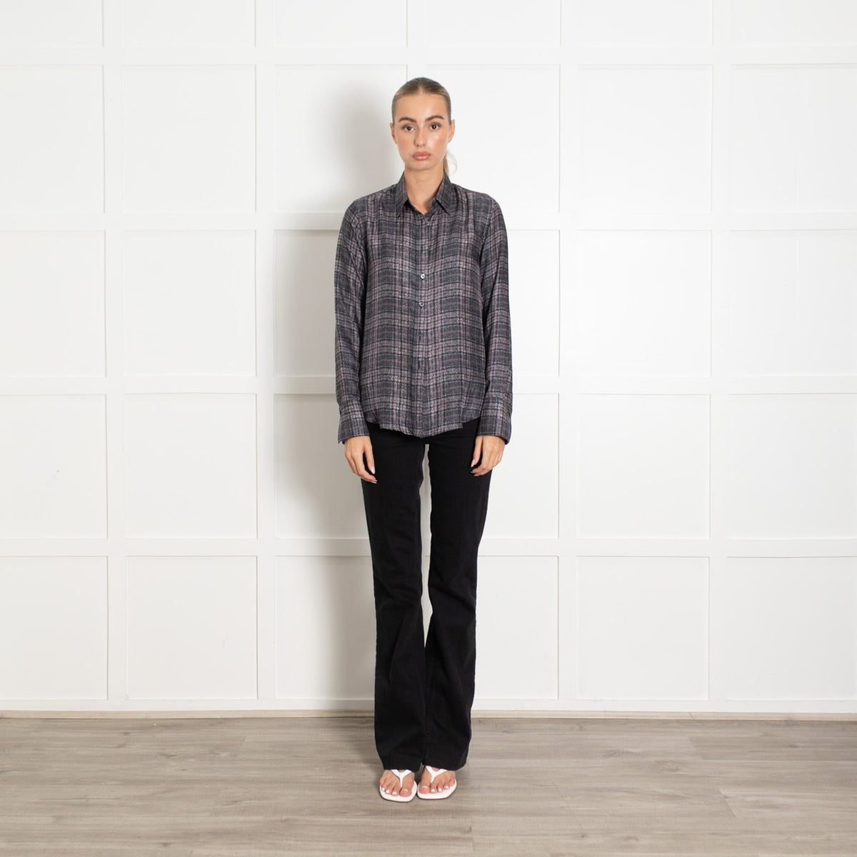 Caliban Grey Pink Check Button Up Front Shirt UK 12 - Image 1