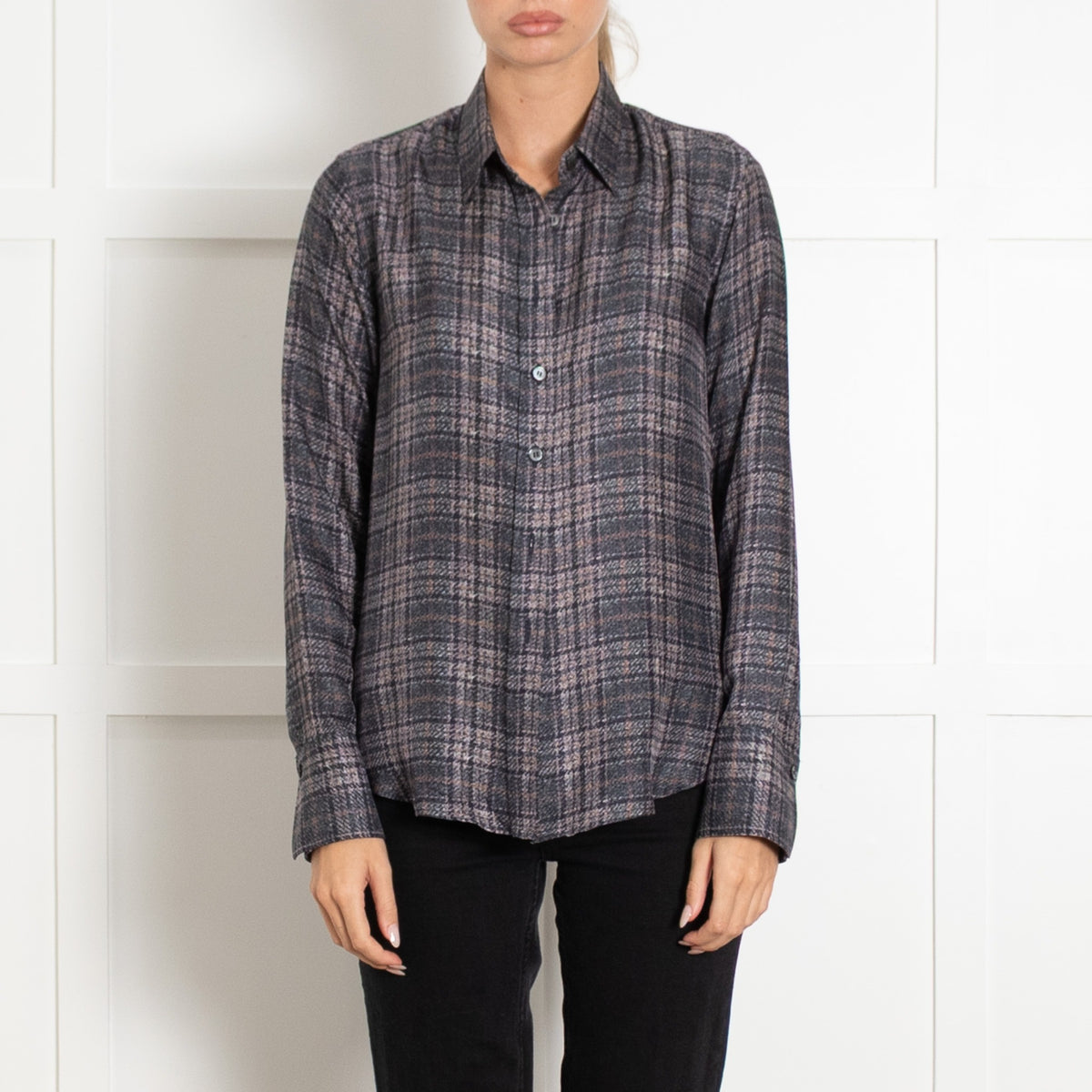 Caliban Grey Pink Check Button Up Front Shirt UK 12 - Image 2