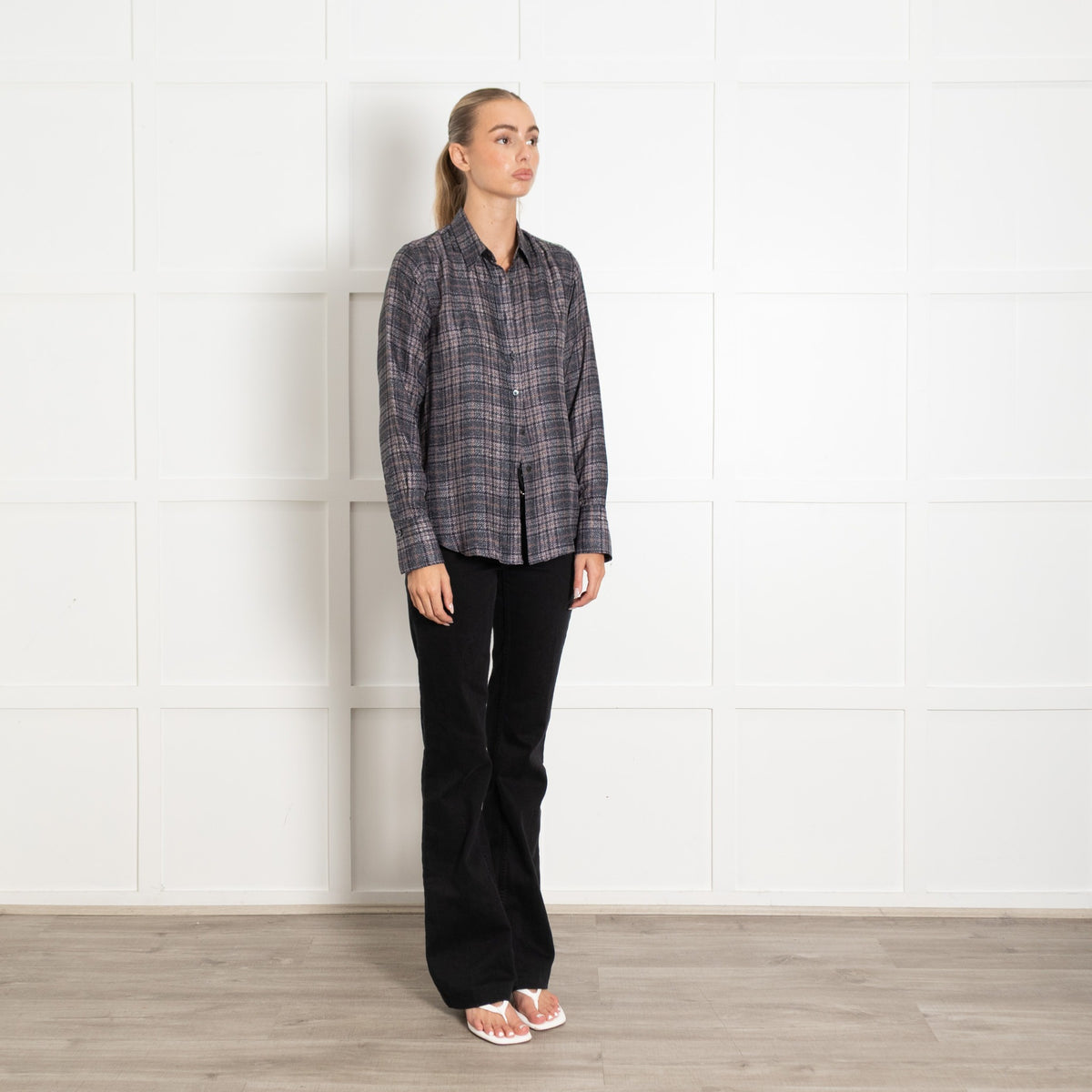 Caliban Grey Pink Check Button Up Front Shirt UK 12 - Image 7