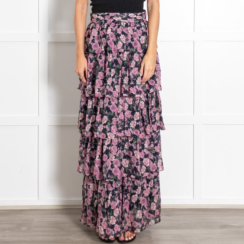 Cami NYC Pink and Blue Tiered Floral Ruffle Maxi Skirt - Image 2