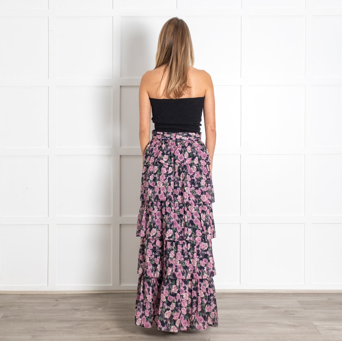 Cami NYC Pink and Blue Tiered Floral Ruffle Maxi Skirt - Image 5