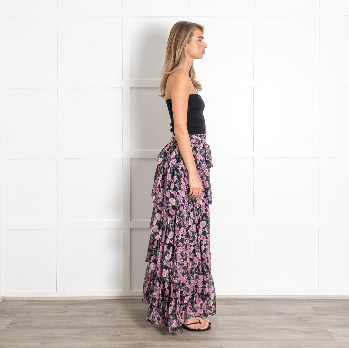Cami NYC Pink and Blue Tiered Floral Ruffle Maxi Skirt - Image 6