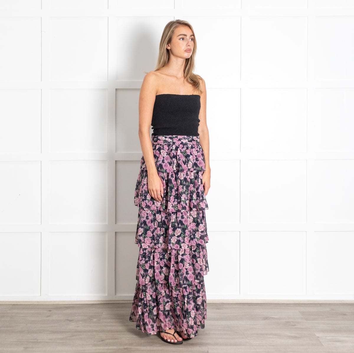 Cami NYC Pink and Blue Tiered Floral Ruffle Maxi Skirt - Image 7