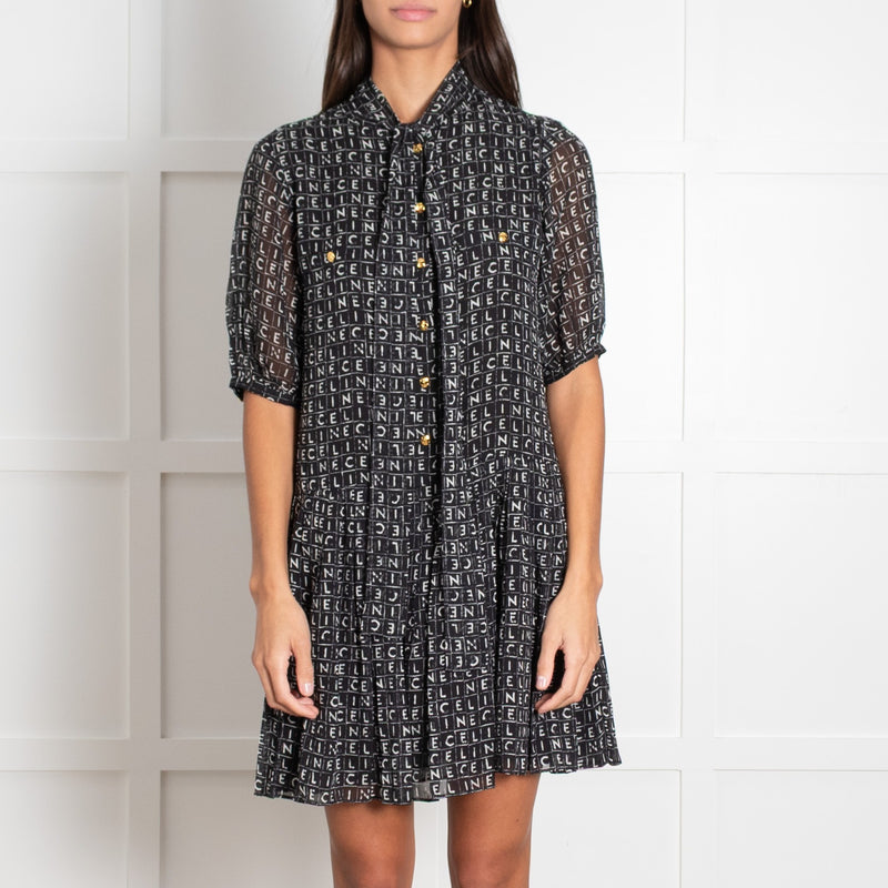 Celine Black White Monogram Print Silk Mini Dress - Image 2