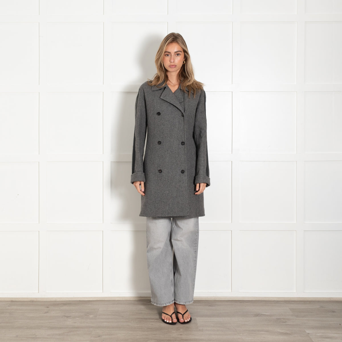 Celine Grey Black Sleeve Stripe Coat - Image 1