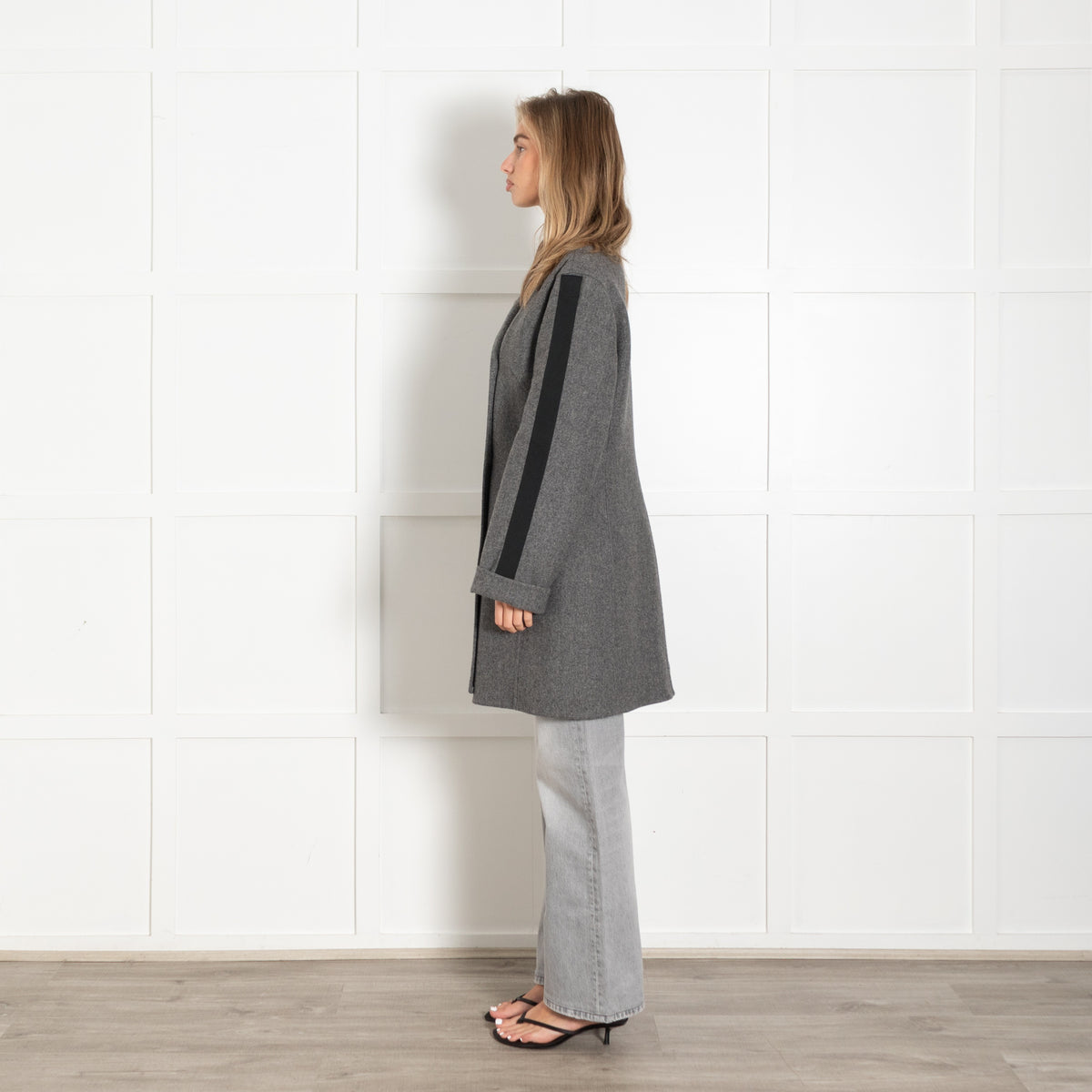 Celine Grey Black Sleeve Stripe Coat - Image 4