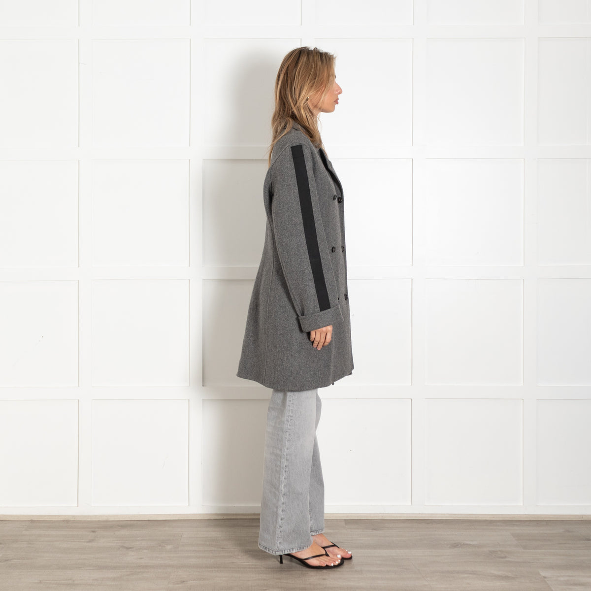 Celine Grey Black Sleeve Stripe Coat - Image 6