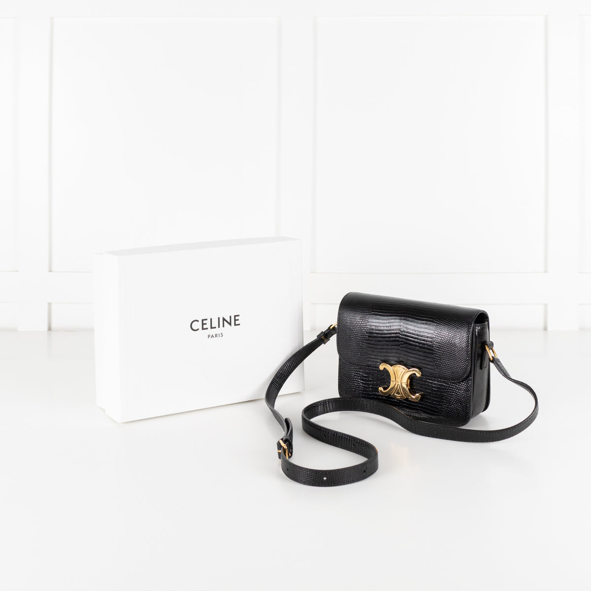Celine Teen Triomphe Black Exotic Lizard Skin Leather Handbag - Image 1
