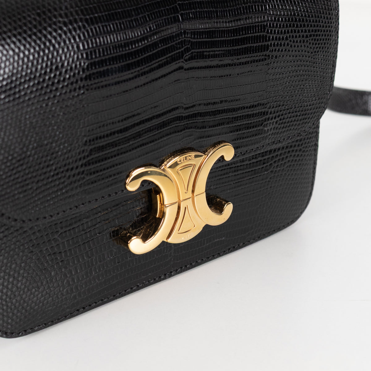 Celine Teen Triomphe Black Exotic Lizard Skin Leather Handbag - Image 10