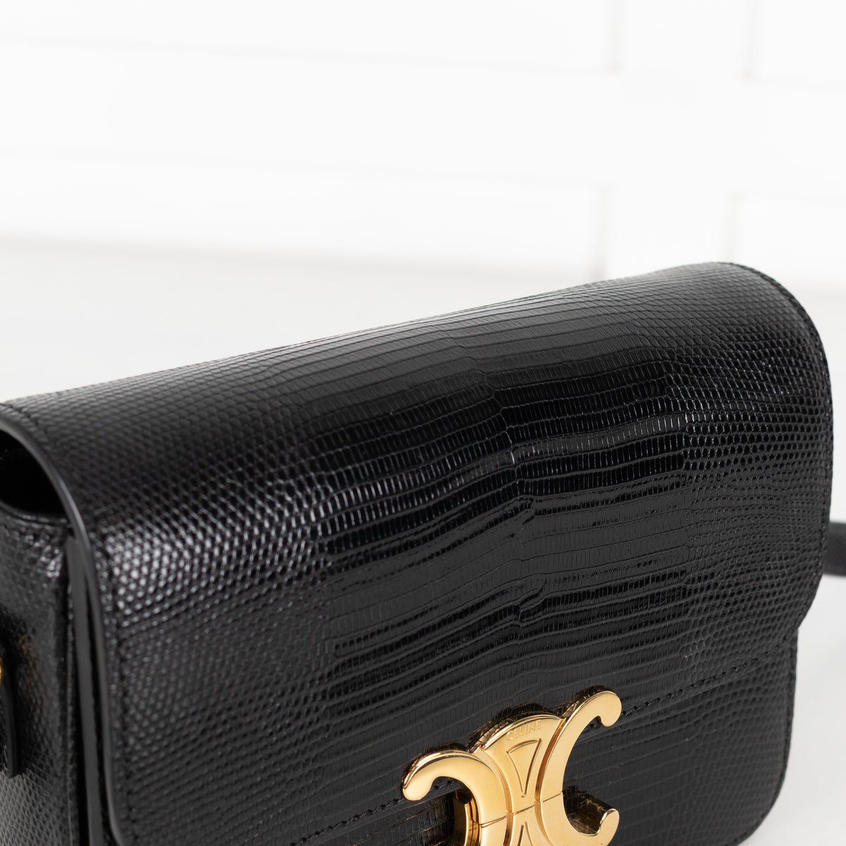 Celine Teen Triomphe Black Exotic Lizard Skin Leather Handbag - Image 11