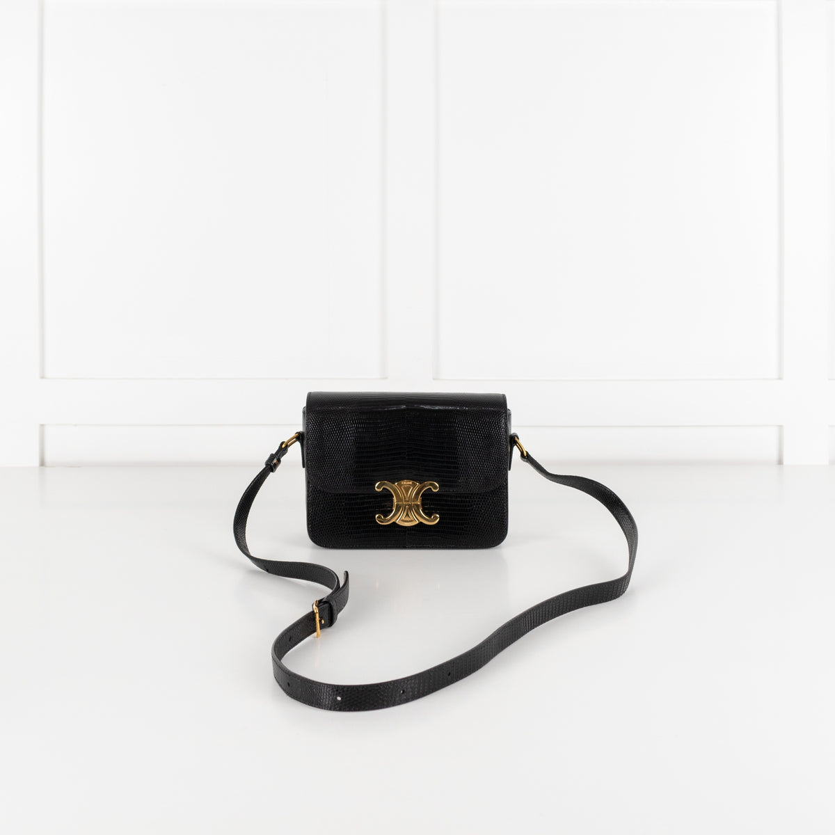 Celine Teen Triomphe Black Exotic Lizard Skin Leather Handbag - Image 2