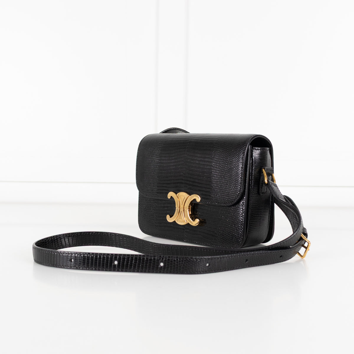 Celine Teen Triomphe Black Exotic Lizard Skin Leather Handbag - Image 6