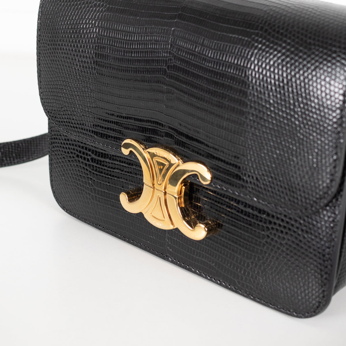 Celine Teen Triomphe Black Exotic Lizard Skin Leather Handbag - Image 7