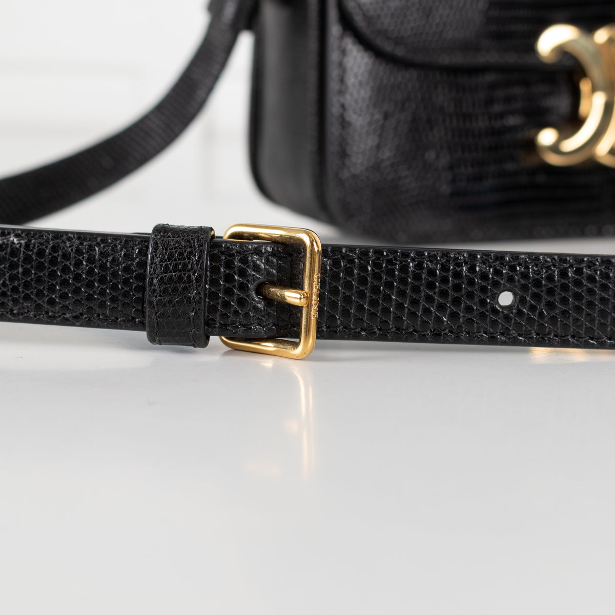 Celine Teen Triomphe Black Exotic Lizard Skin Leather Handbag - Image 8