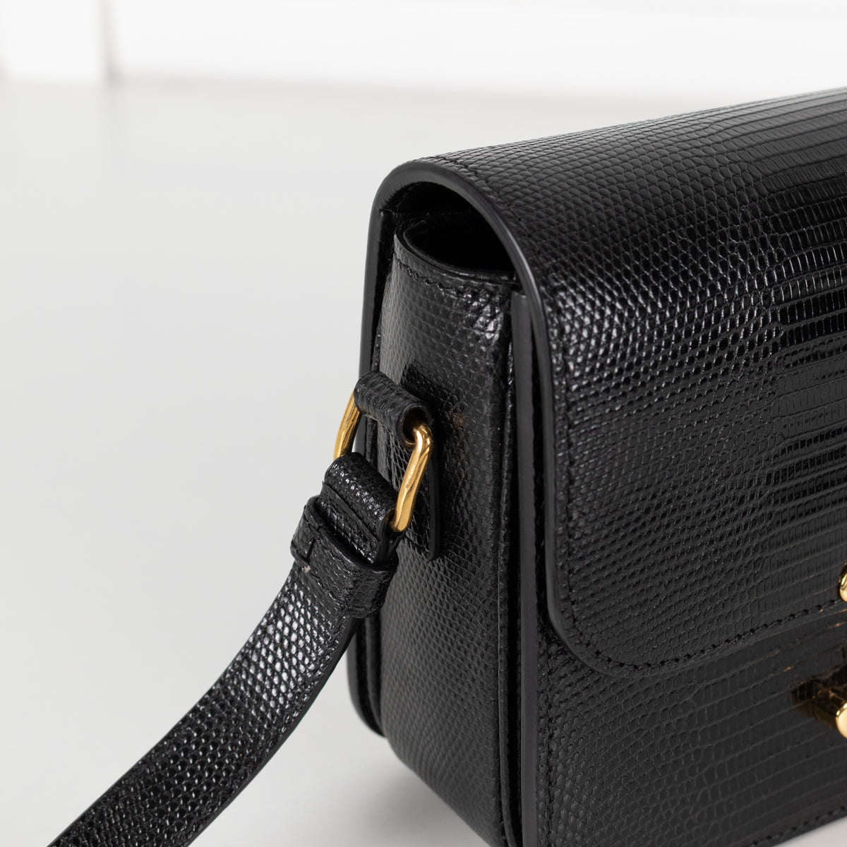 Celine Teen Triomphe Black Exotic Lizard Skin Leather Handbag - Image 9