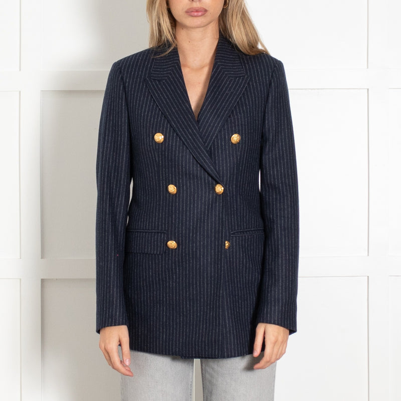 Celine Wool Double-Breasted Pinstripe Gold Buttons Blazer - Image 2