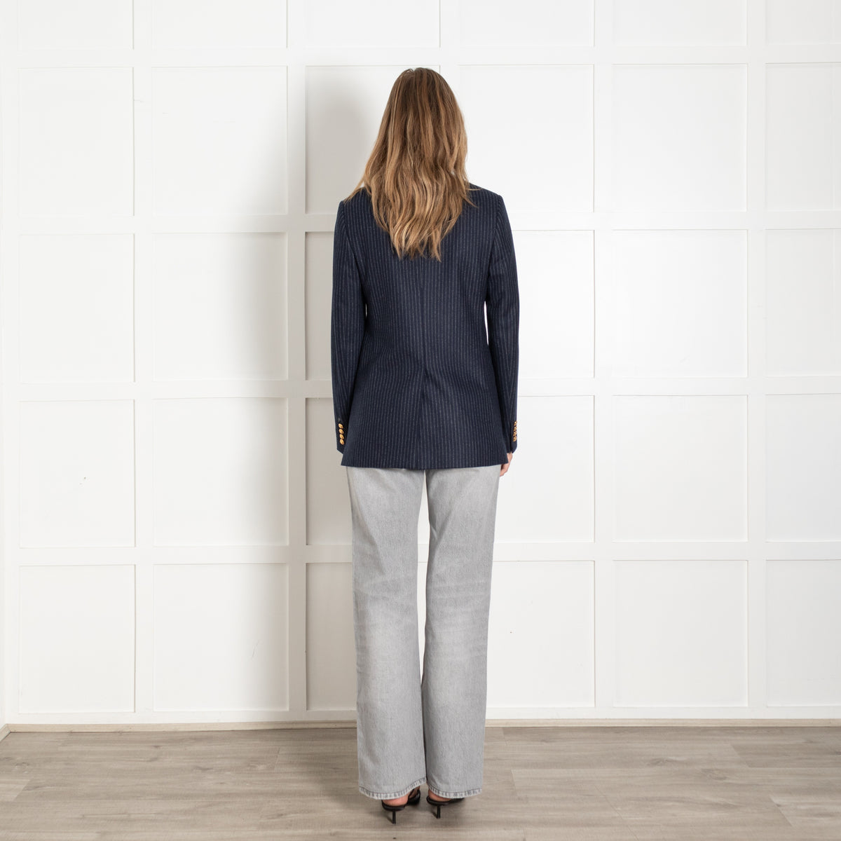 Celine Wool Double-Breasted Pinstripe Gold Buttons Blazer - Image 5