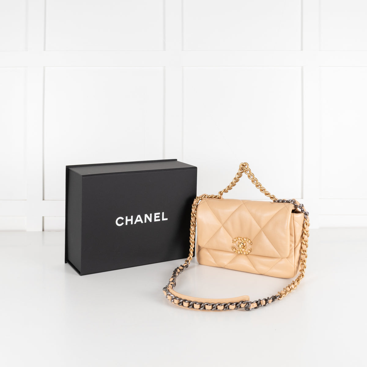 Beige Quilted 19 Flap Bag - Image 1