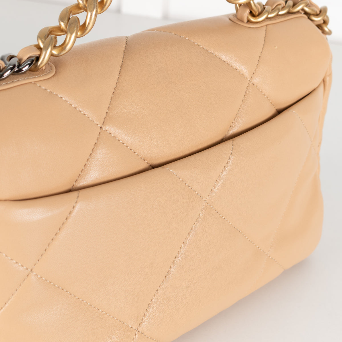 Beige Quilted 19 Flap Bag - Image 12