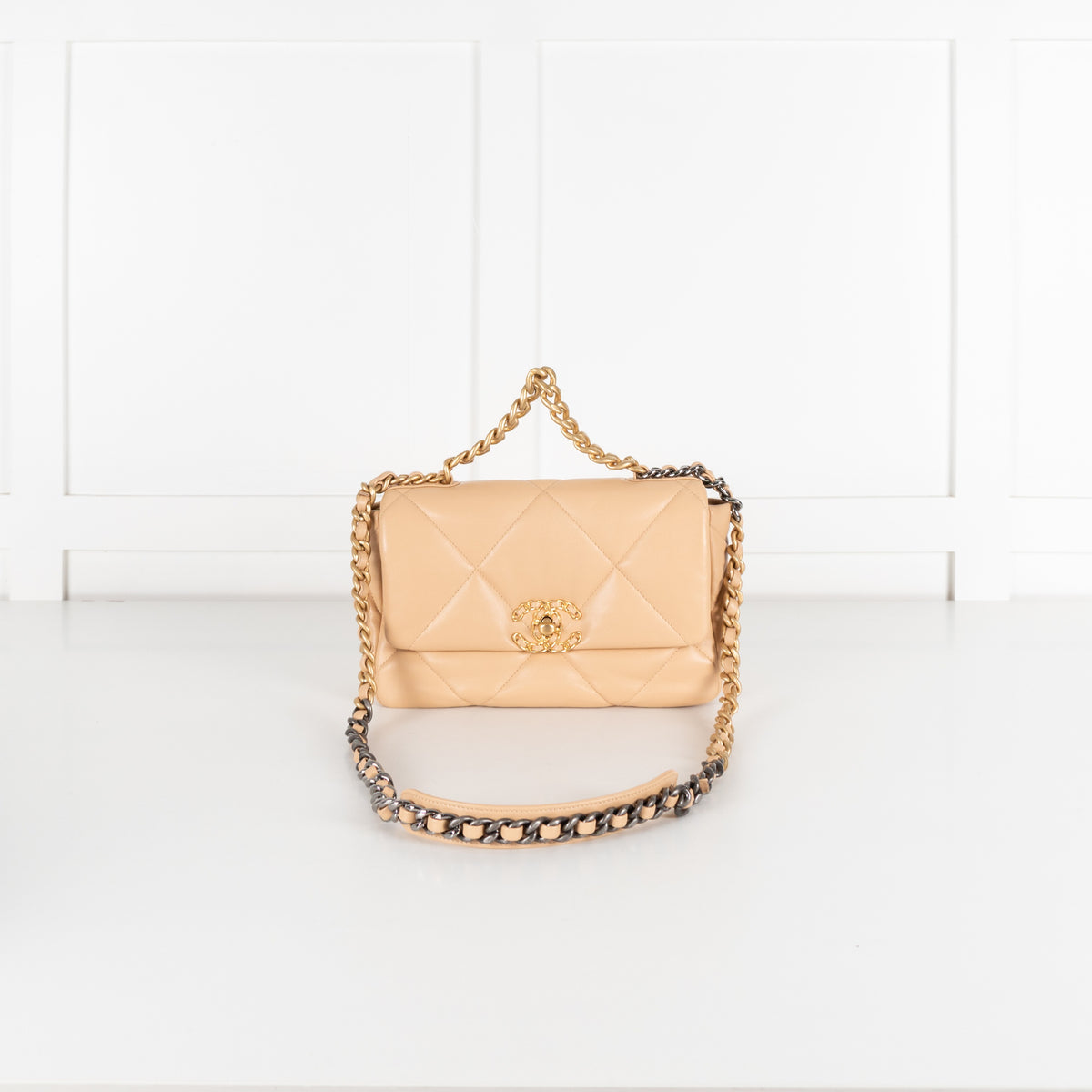 Beige Quilted 19 Flap Bag - Image 2