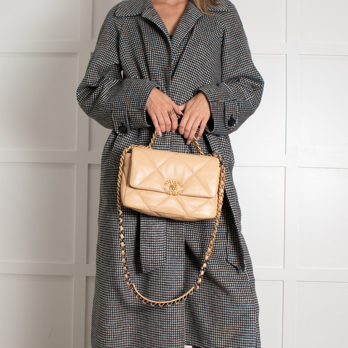 Beige Quilted 19 Flap Bag - Image 6