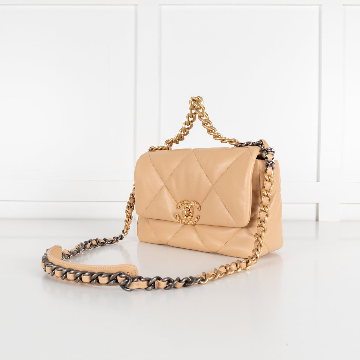 Beige Quilted 19 Flap Bag - Image 7