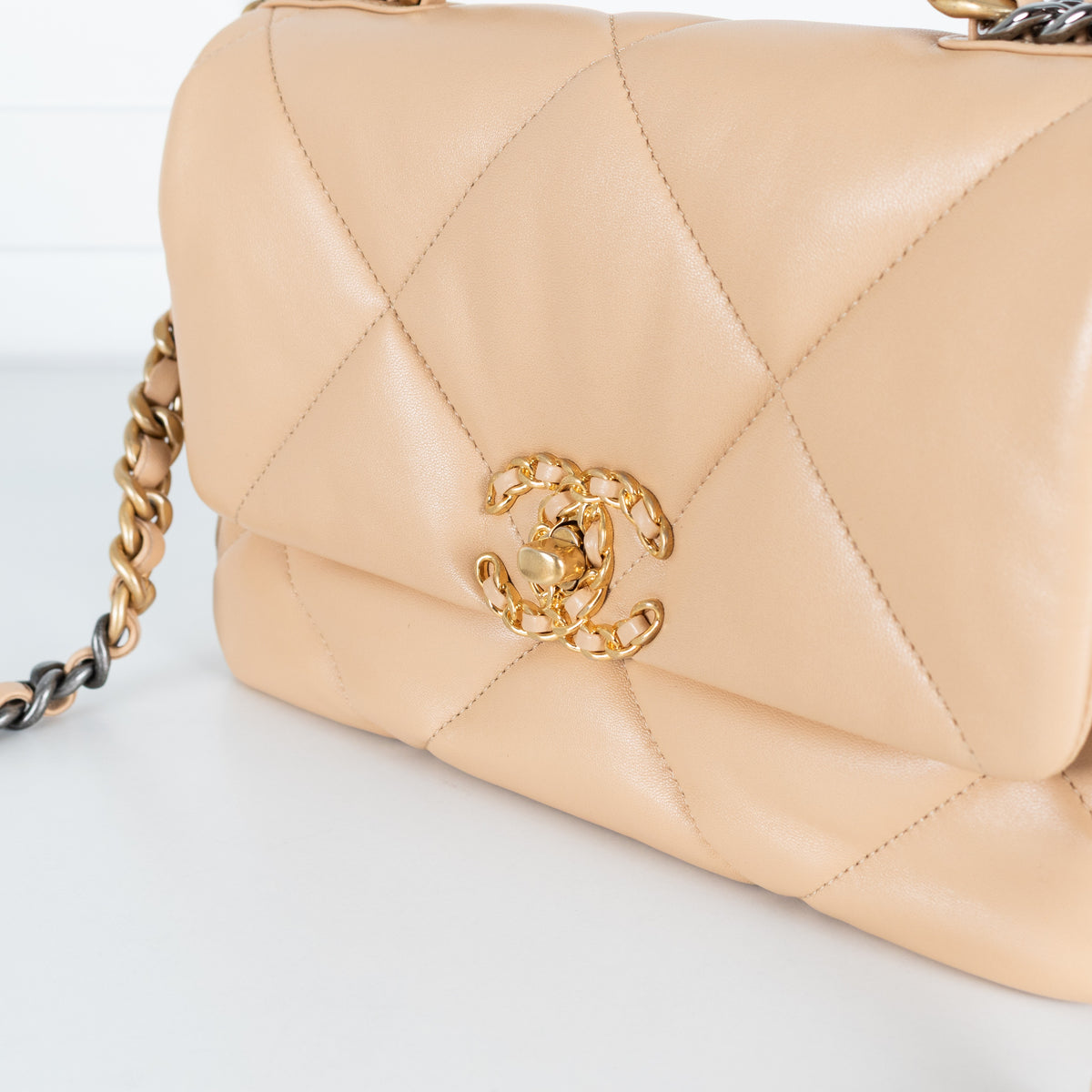 Beige Quilted 19 Flap Bag - Image 8