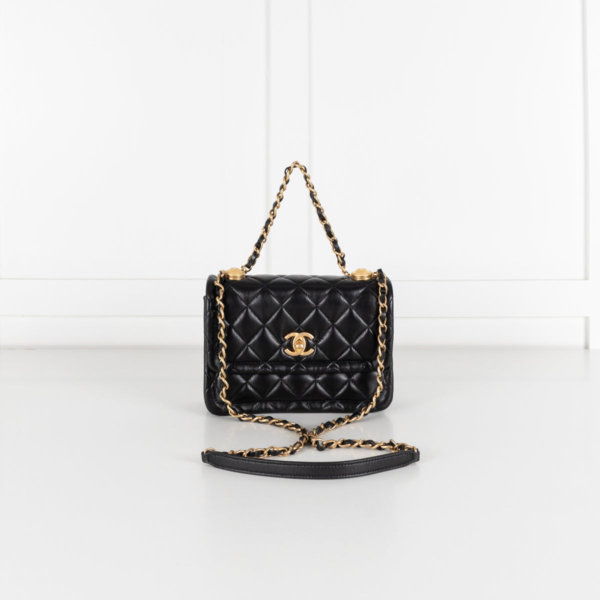 Black Shiny Lambskin Gold Hardware Crossbody Bag - Image 1