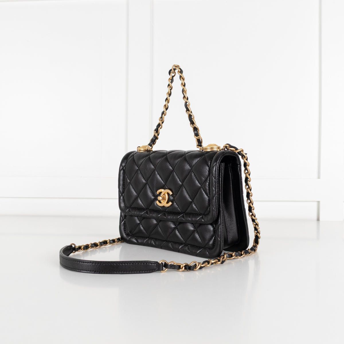 Black Shiny Lambskin Gold Hardware Crossbody Bag - Image 10