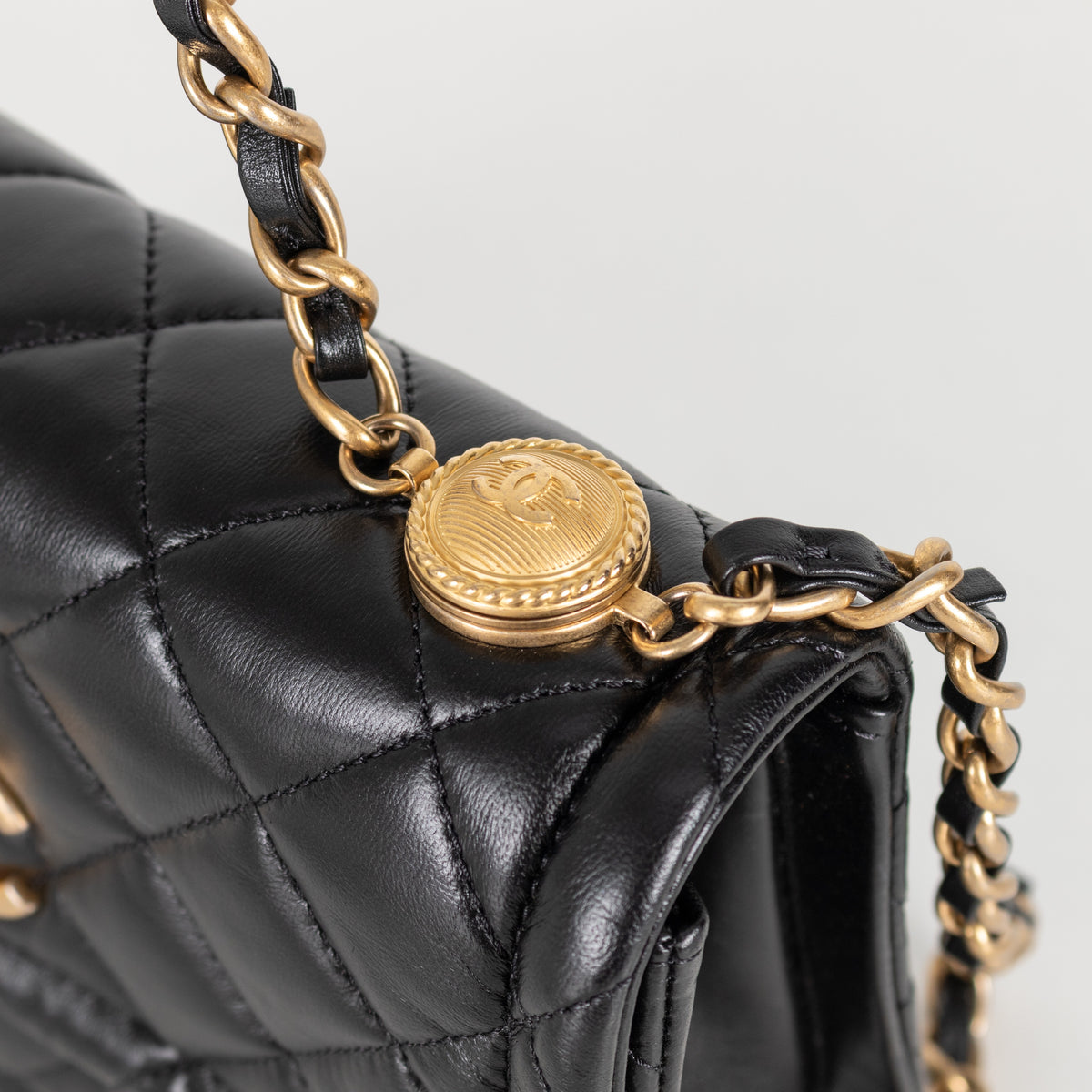 Black Shiny Lambskin Gold Hardware Crossbody Bag - Image 14