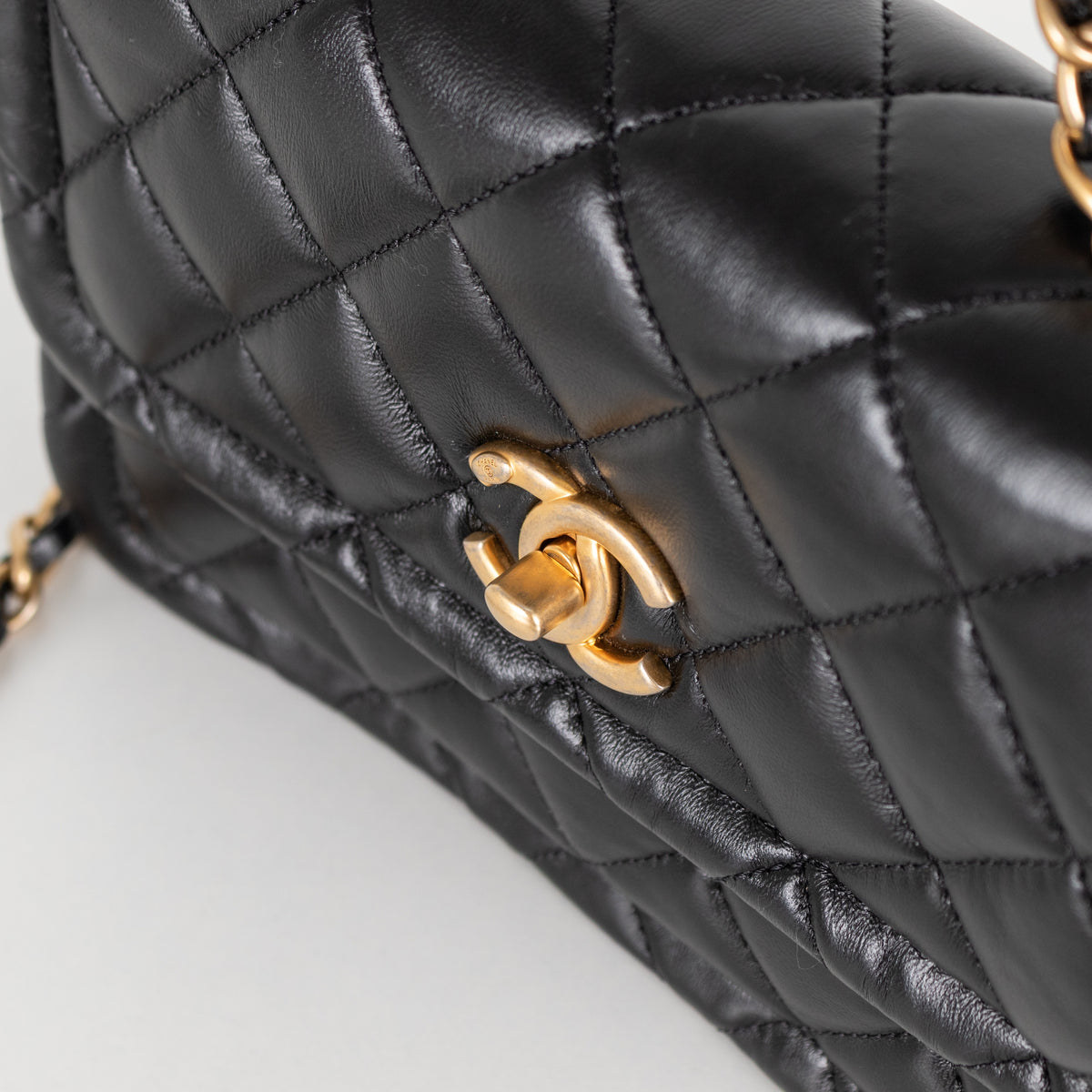 Black Shiny Lambskin Gold Hardware Crossbody Bag - Image 15