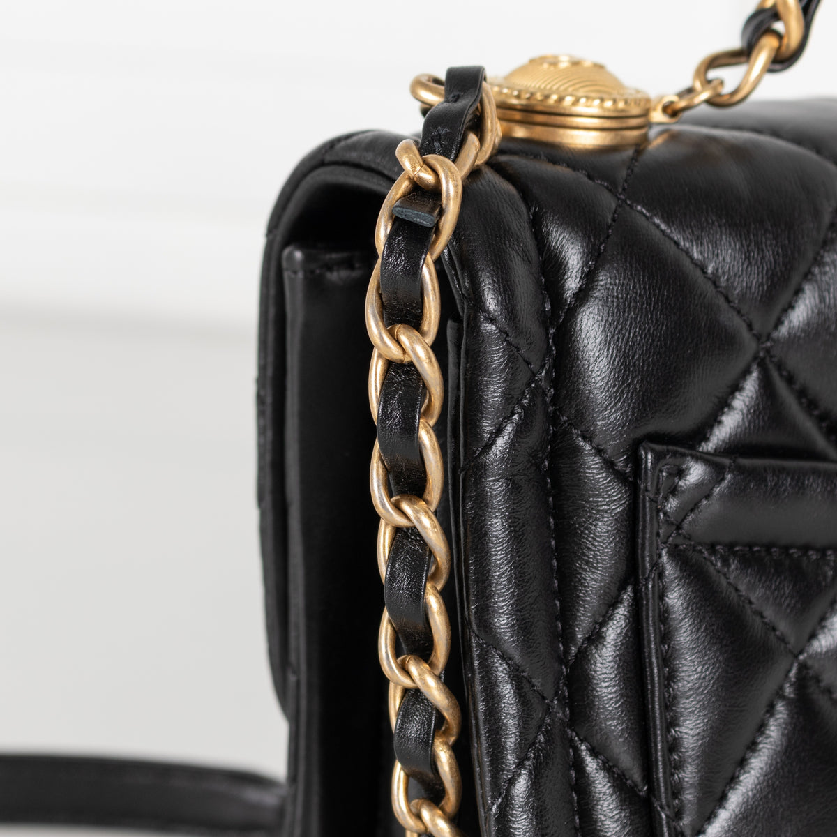 Black Shiny Lambskin Gold Hardware Crossbody Bag - Image 16