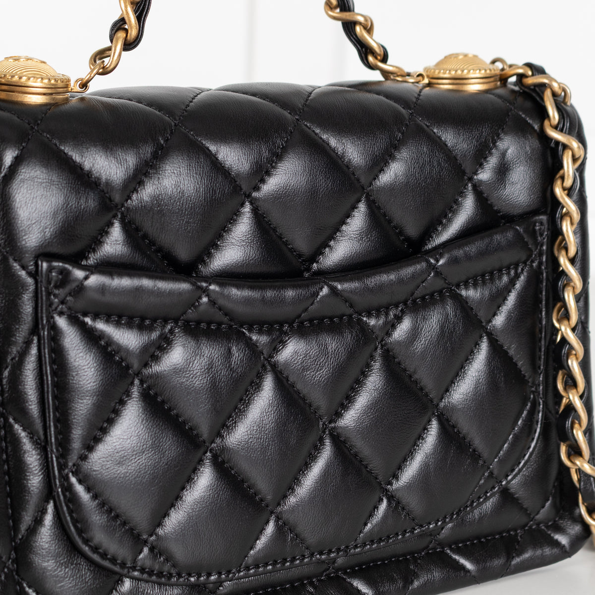 Black Shiny Lambskin Gold Hardware Crossbody Bag - Image 17
