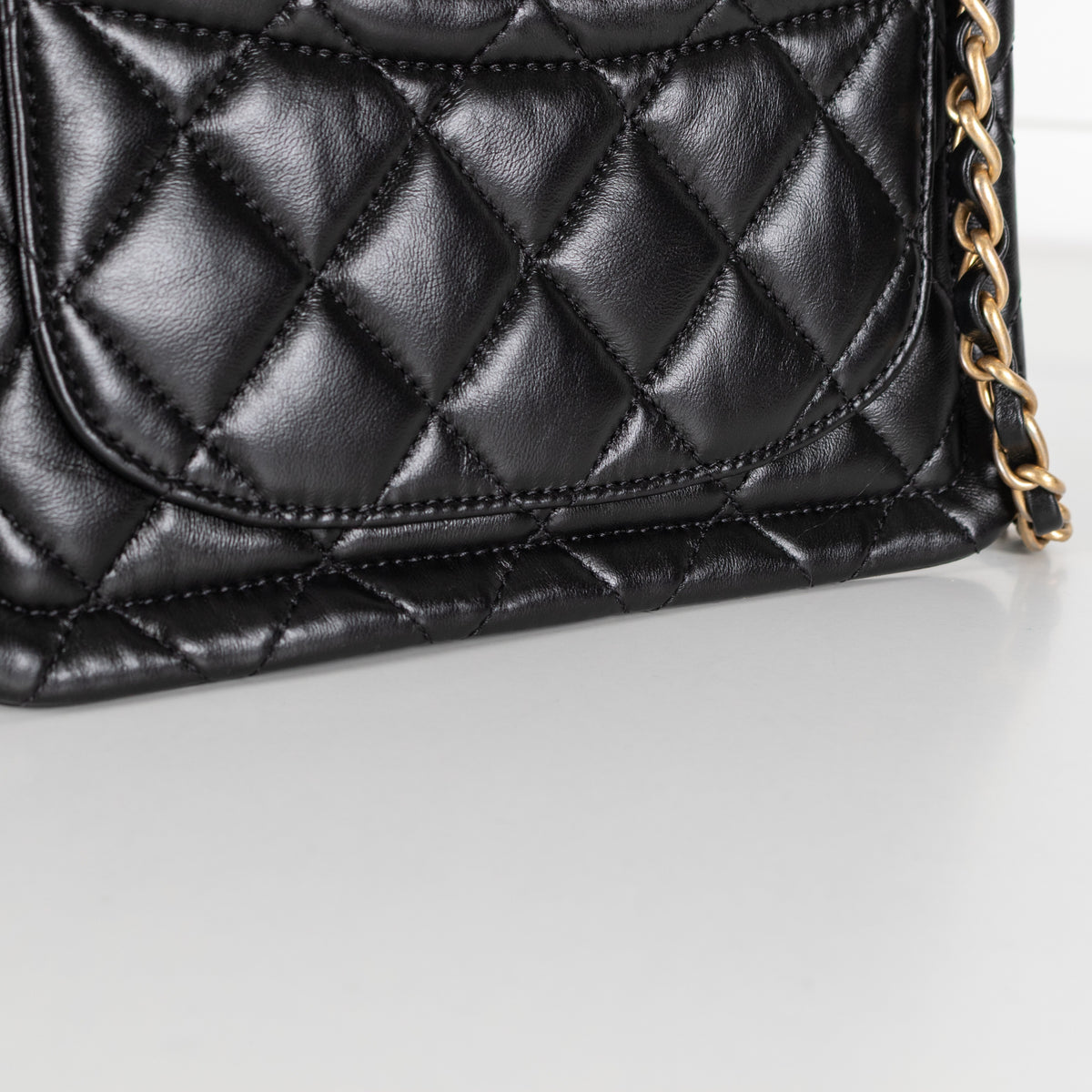 Black Shiny Lambskin Gold Hardware Crossbody Bag - Image 18