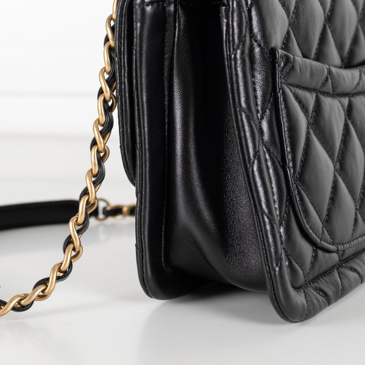 Black Shiny Lambskin Gold Hardware Crossbody Bag - Image 21