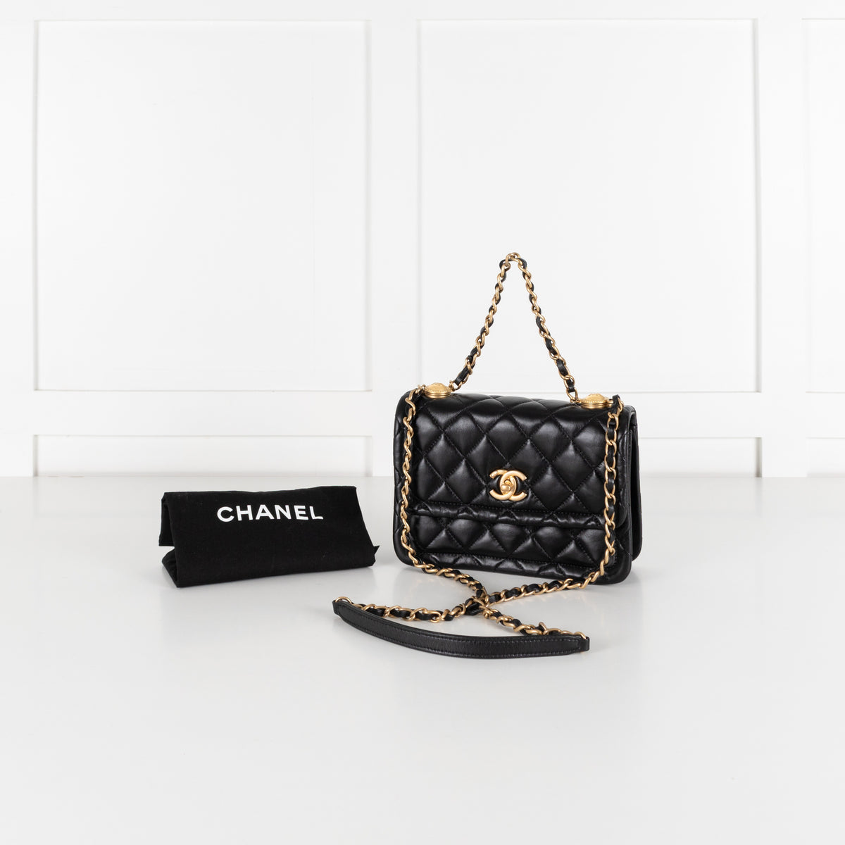 Black Shiny Lambskin Gold Hardware Crossbody Bag - Image 3