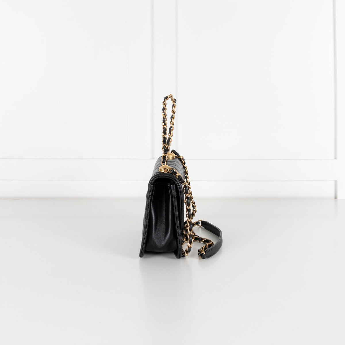 Black Shiny Lambskin Gold Hardware Crossbody Bag - Image 8