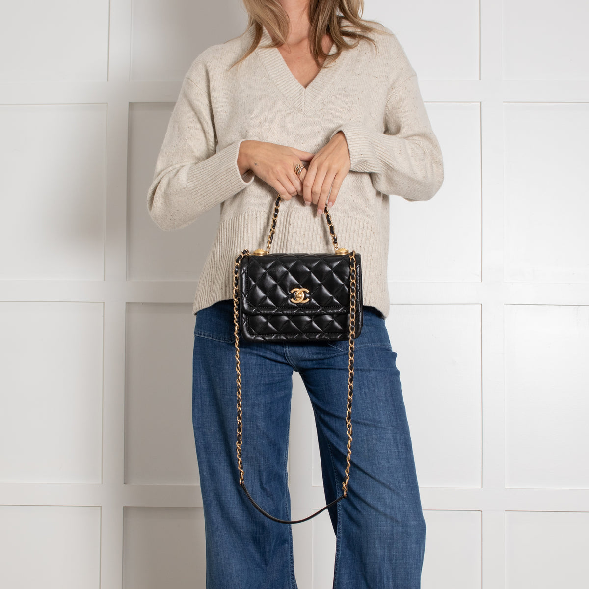 Black Shiny Lambskin Gold Hardware Crossbody Bag - Image 2