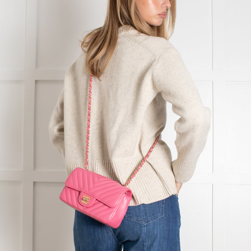 Classic Mini Rectangular Flap Bag Chevron Lambskin Pink - Image 2