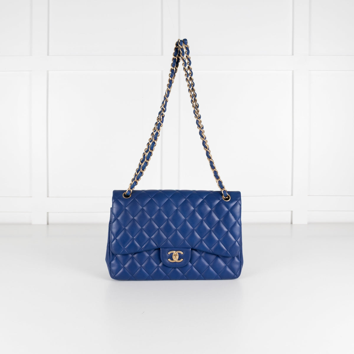 Chanel Royal Blue Matelasse Lambskin Jumbo Double Flap with Brushed Gold Hardware - Image 1