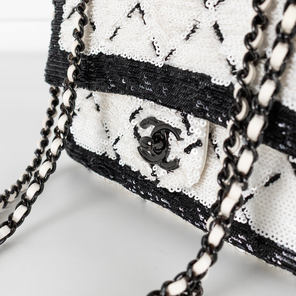 Chanel SS 2024 Sequin Classic Flap Bag in Black & White - Image 12