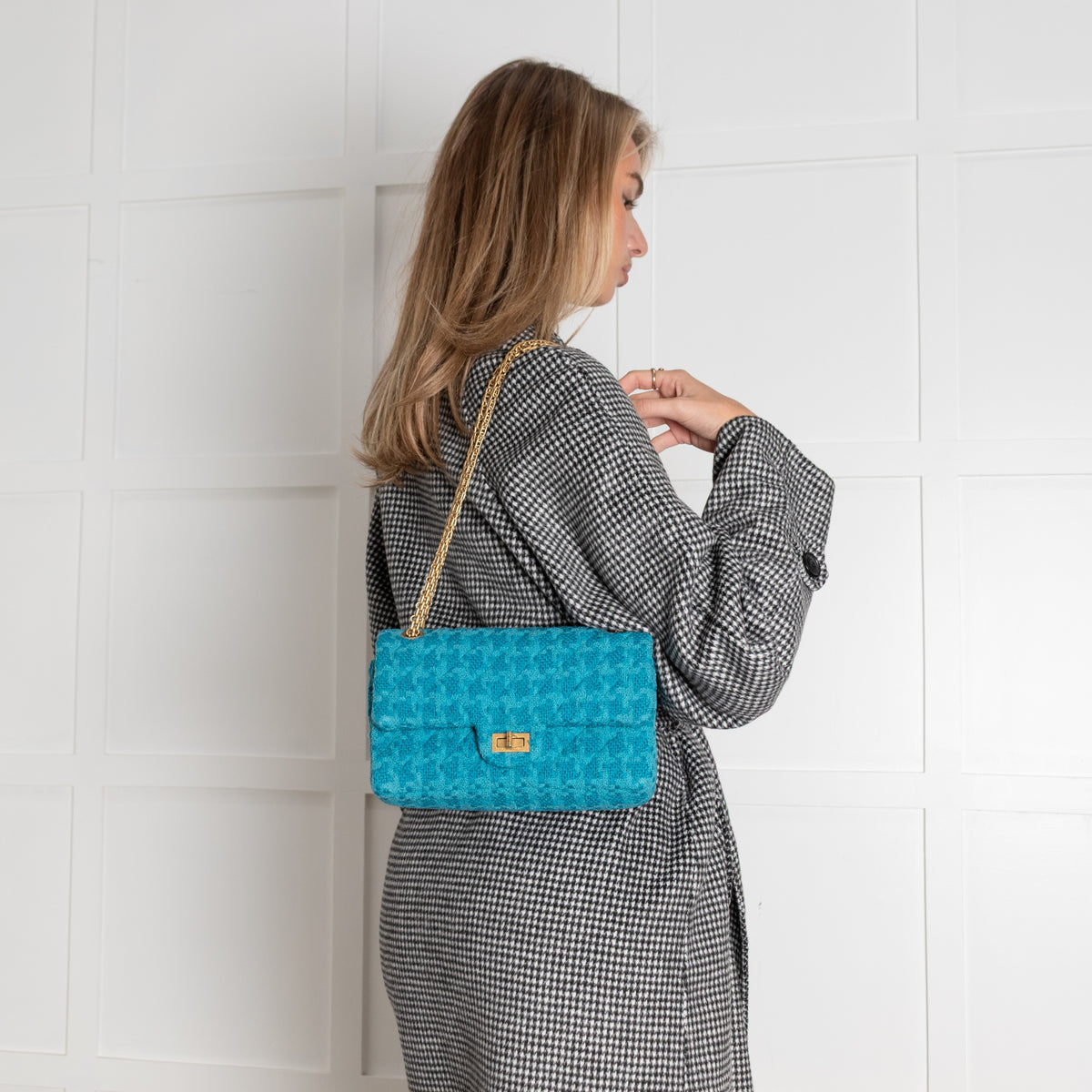 Turquoise Blue Reissue 2.55 Quilted Tweed Double Flap Bag - Image 1