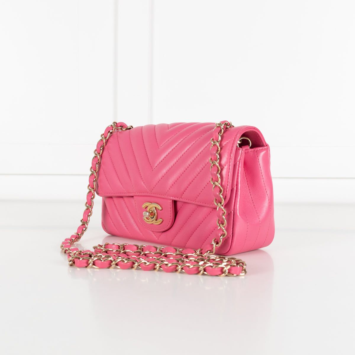 Classic Mini Rectangular Flap Bag Chevron Lambskin Pink - Image 10