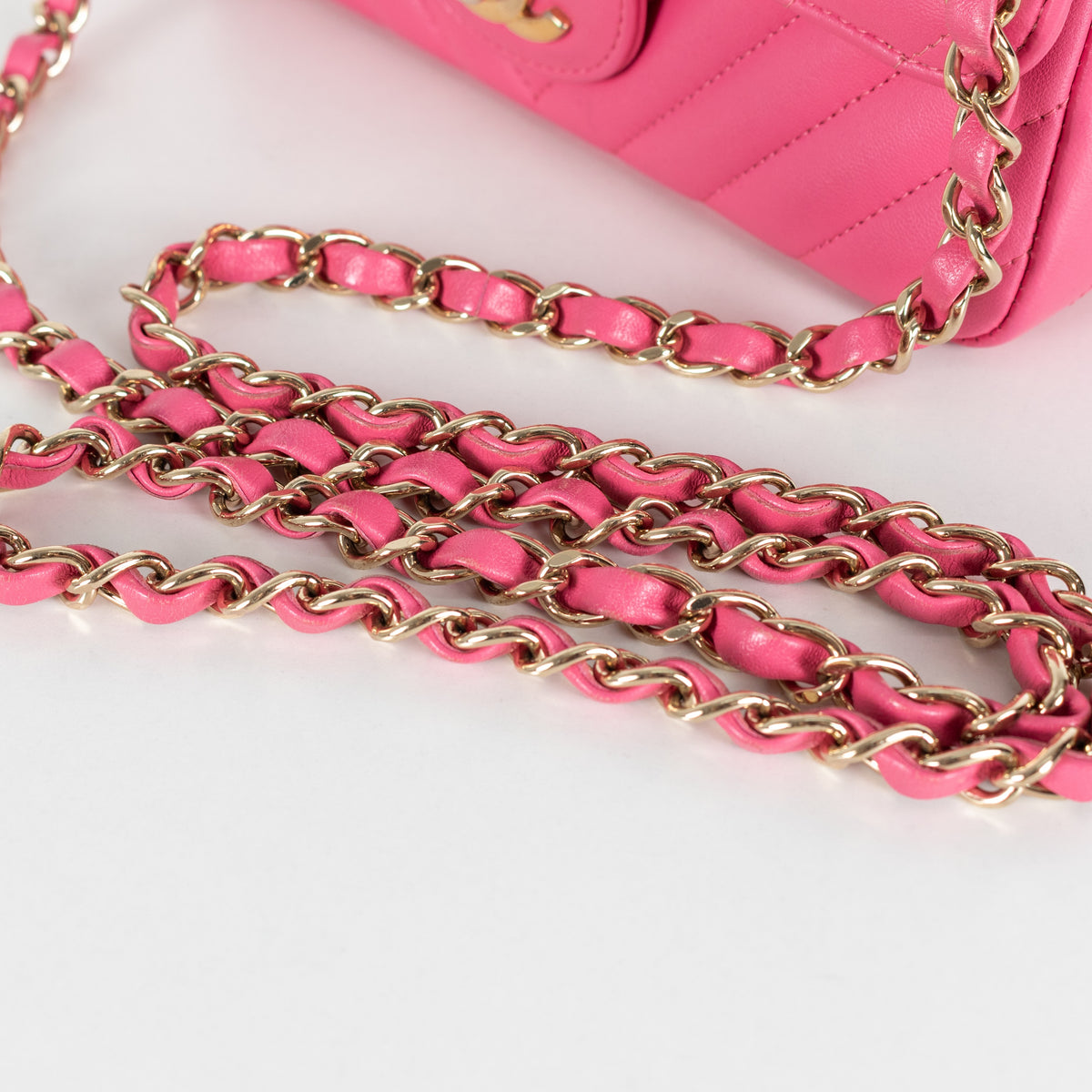 Classic Mini Rectangular Flap Bag Chevron Lambskin Pink - Image 11